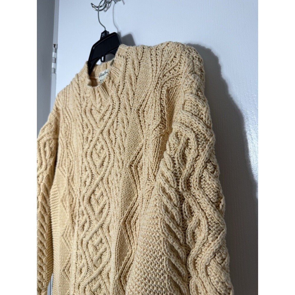 Vintage Eddie Bauer Women’s Sweater Cable-knit diamond braid pattern Yellow LG/T